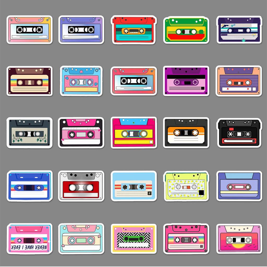 50pcs Colorful Waterproof Cartoon Video Tape Stickers for Suitcases, Phones, and Diaries