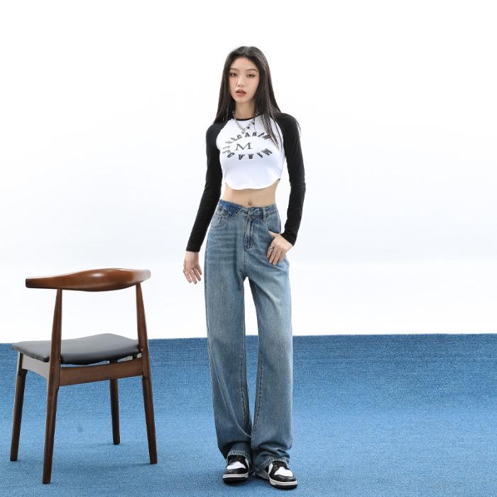 

Женские широкие брюки с высокой талией на осень и зиму, джинсовые зимние свободные утягивающие брюки в пол, прямые брюки 2XL