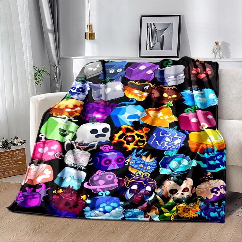 2025 New Style B-Blox Fruit Cartoon Flannel Blanket,Soft Throw Blanket for Home Bedroom Bed Sofa Travel Cover Kid Gift
