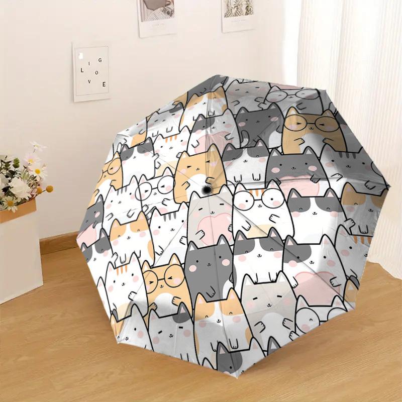 1pc cat circle Pattern Umbrella Design Automatic Opening and Closing Umbrella, High-quality Travel Umbrella, Lightweight and Portable, -90