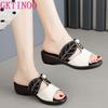 Fashion GKTINOO Women Slipper's 2025 Ladies Summer Slippers Shoes Women Wedges Heels Non-slip Genuine Leather Mom Summer Shoes Soft