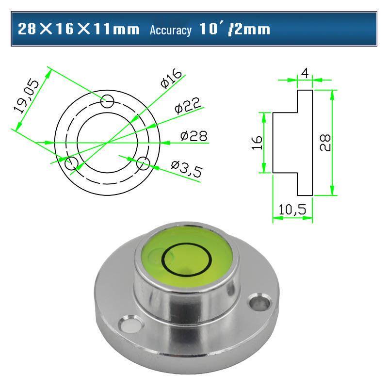 HACCURY Round Metal Spirit Level with Base Mounting Holes