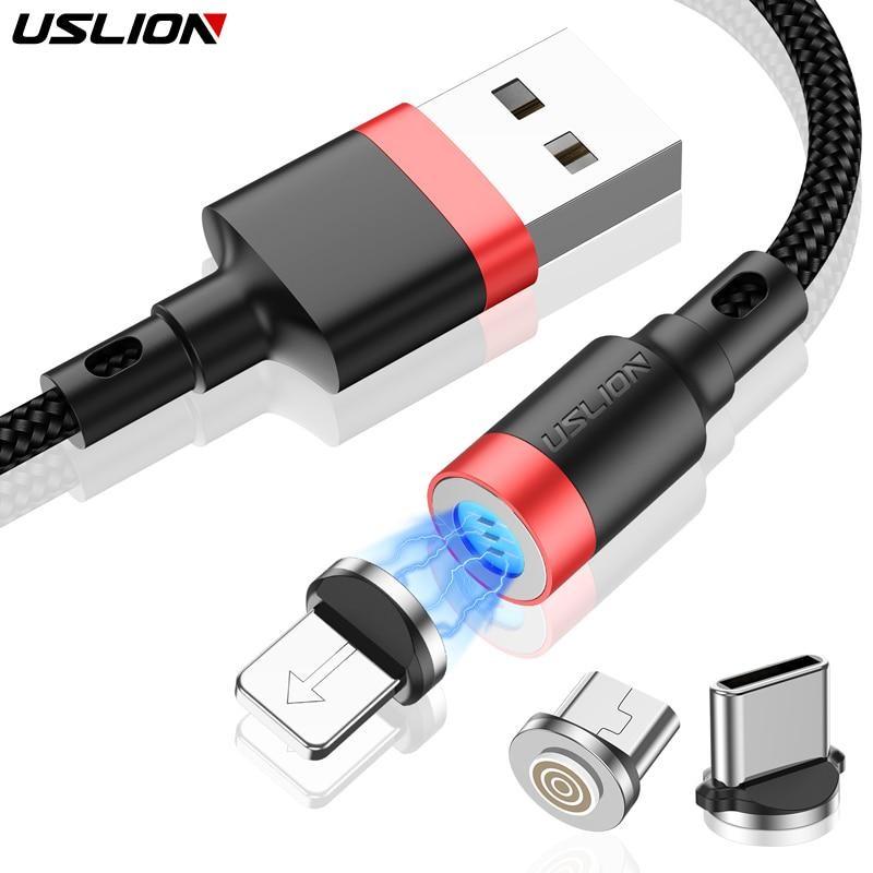 USLION 3A Quick Charge Phone Magnetic Micro USB Cable Type C Cable Magnet Fast Charging For iPhone
