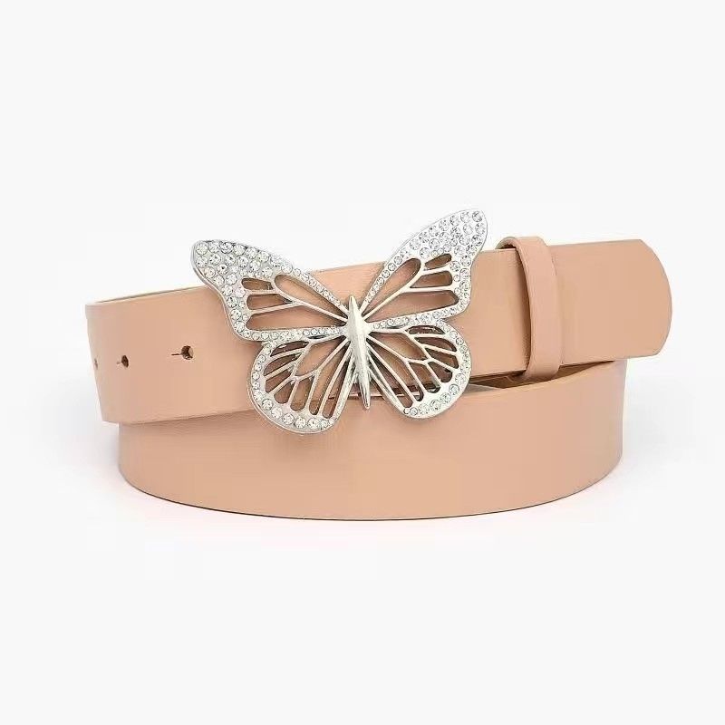 Trendy Punk Millennial Metal Buckle Butterfly Belt In Elegant Silver And Various Hues