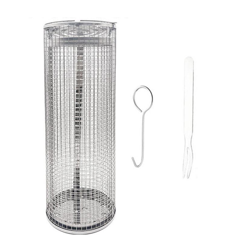 ABJI-Silver Barbecue Cage For Outdoor Grilling,BBQ Rolling Grilling Mesh Cylinder For Barbecue Meat Vegetable,Fries серебряный