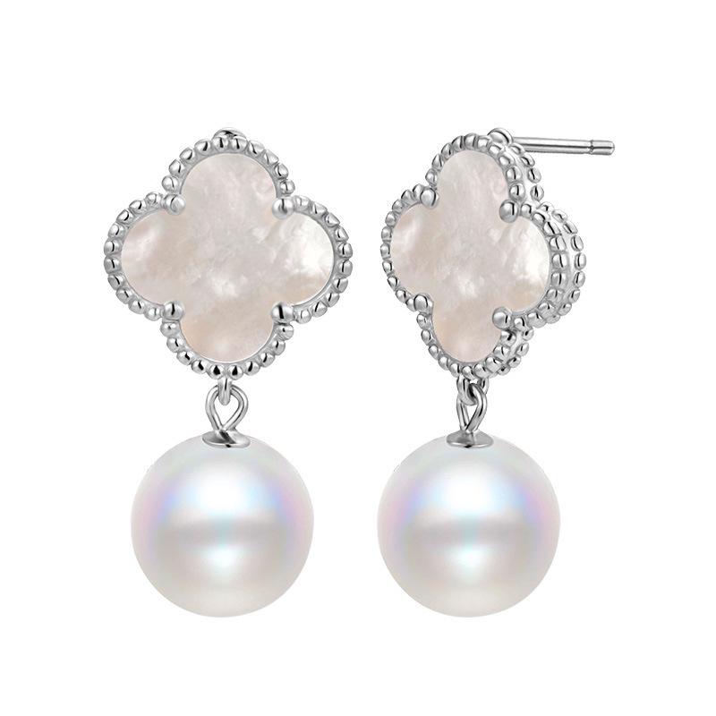 925 Sterling Silver Lucky Clover Pearl Stud Earrings - Autumn/Winter Collection