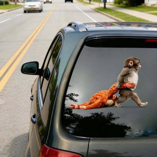Monkey Holding Plush Toy Decal Funny Creative DIY Vinyl Stickers Waterproof Decal for Laptop Bumper Bike Skateboard Phone