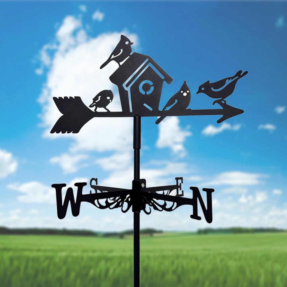Easy Install Wind Vane Rustic Iron Birdhouse Wind Vane with Ground Stake Outdoor Garden Weather Vane for Lawn Decoration