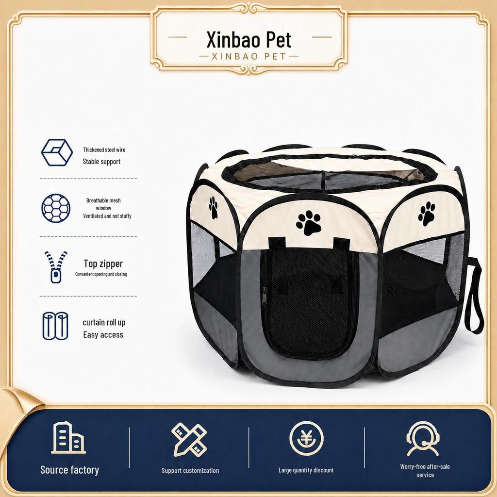Octagonal Cat Playpen: Foldable Breeding Cage & Breathable Mesh Tent.