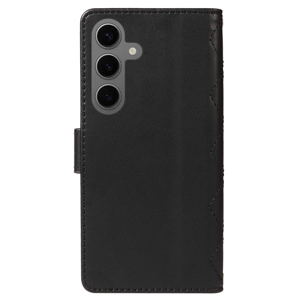 For Samsung Galaxy S25/S24 Case Wallet Rhombus Leather Phone Cover with Shoulder Strap,Wrist Strap