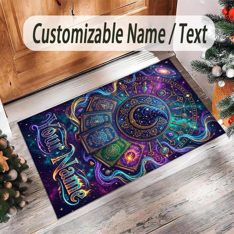Witchcraft Theme Crystal Velvet Rug Personalized Custom Name Text Soft Floor Mat Home Decor