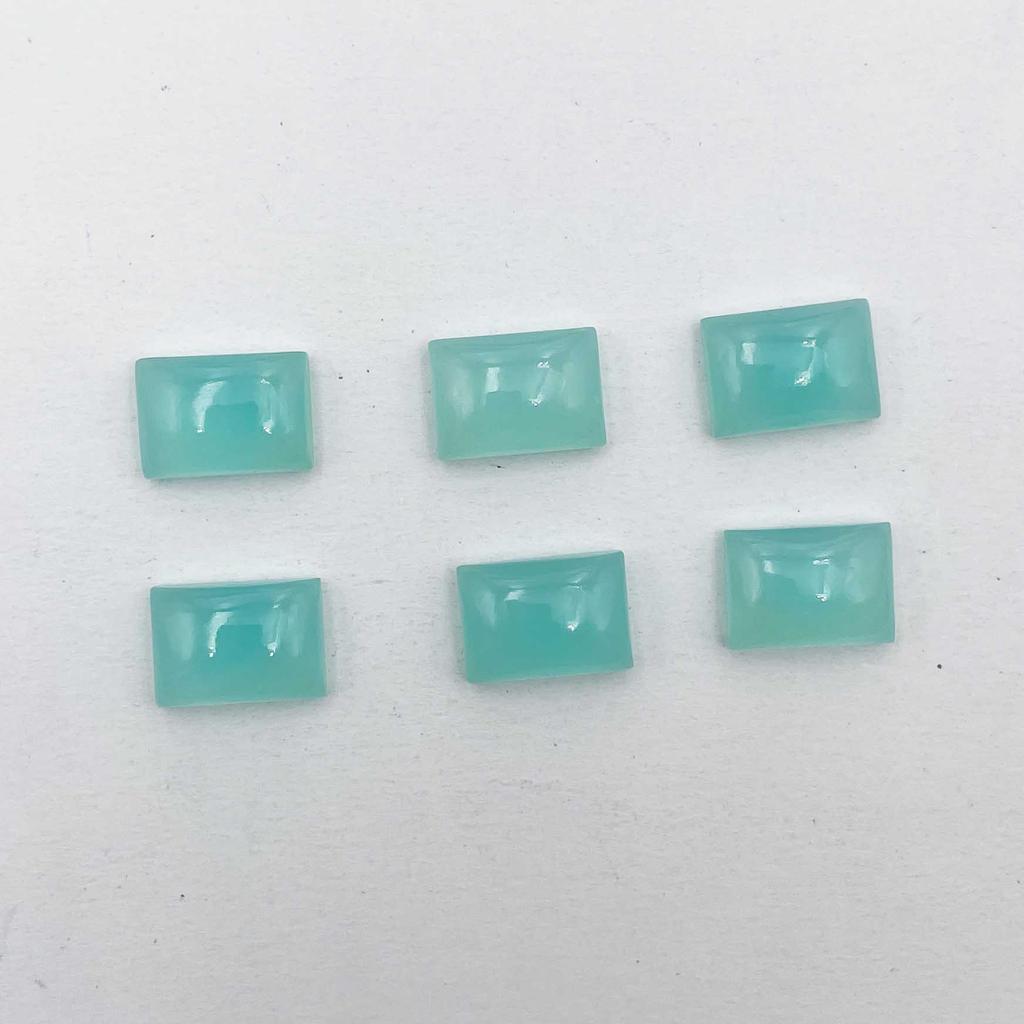 Natural Aqua Chalcedony Rectangle Cabochon Loose Gemstone 6 Pcs 10*14 MM 50 CT For Jewelry Making