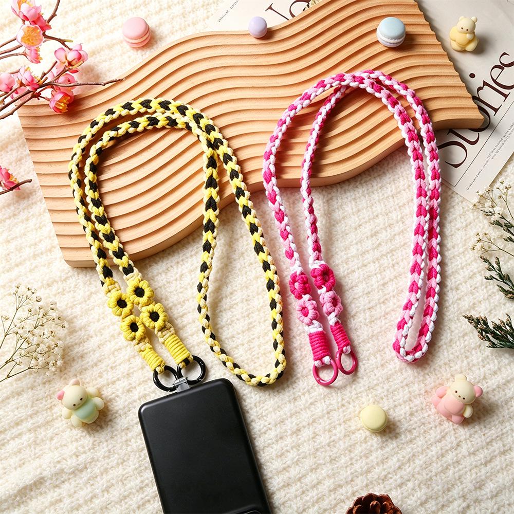 Woven Flower Phone Lanyard with Heart Wrist Strap - Universal Anti-Lost Keychain for Phones & Cameras