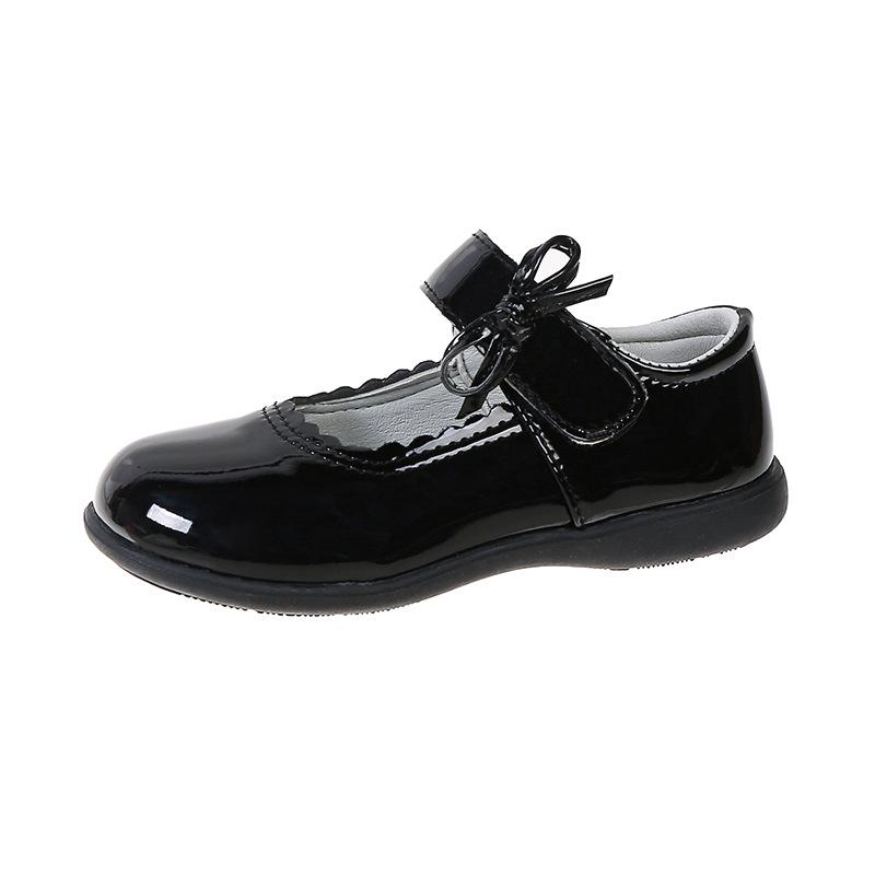 Girls' Black Soft Sole Leather Princess Shoes for School and Casual Wear