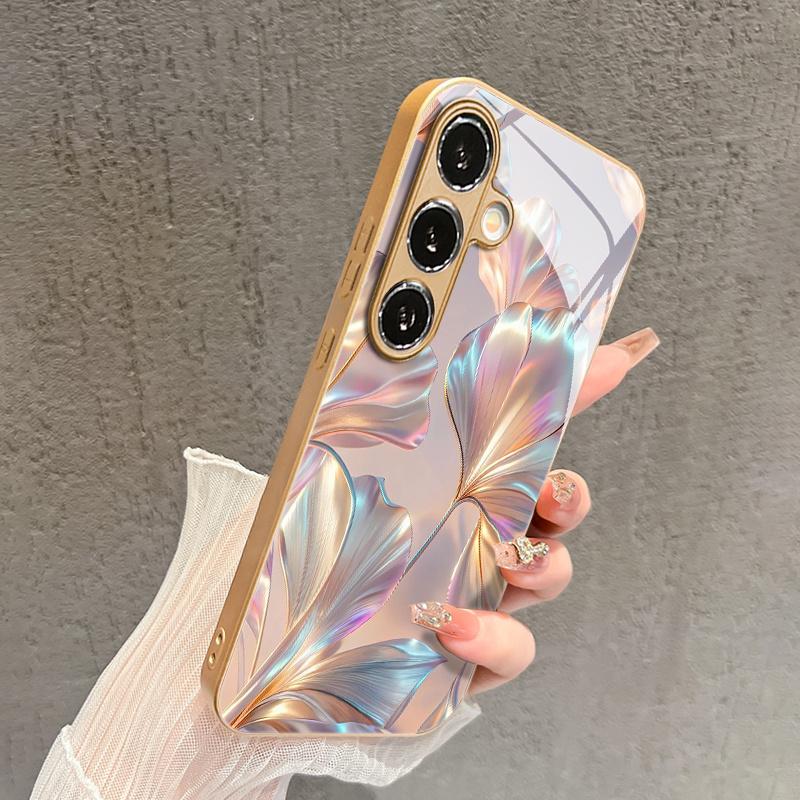 Barevný kovový skleněný kryt na telefon se vzorem květinových lístků vhodný pro Samsung Galaxy S26 S25 S24 S22 S21 S20 FE/Ultra/Plus5G proti pádu