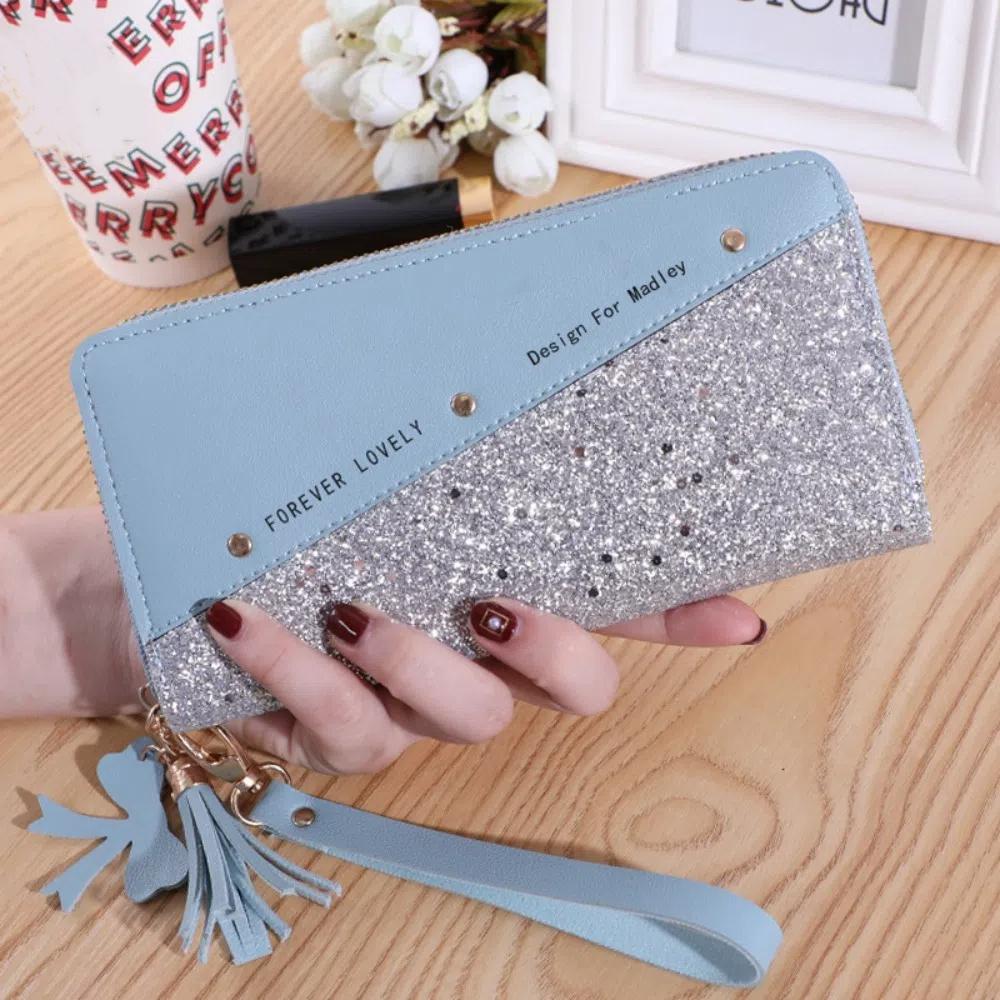 New Large Capacity Women s Wallets Buckle Zipper With Wrist Strap Long Leather Wallets PU Leather Multi-Card Wallets синий