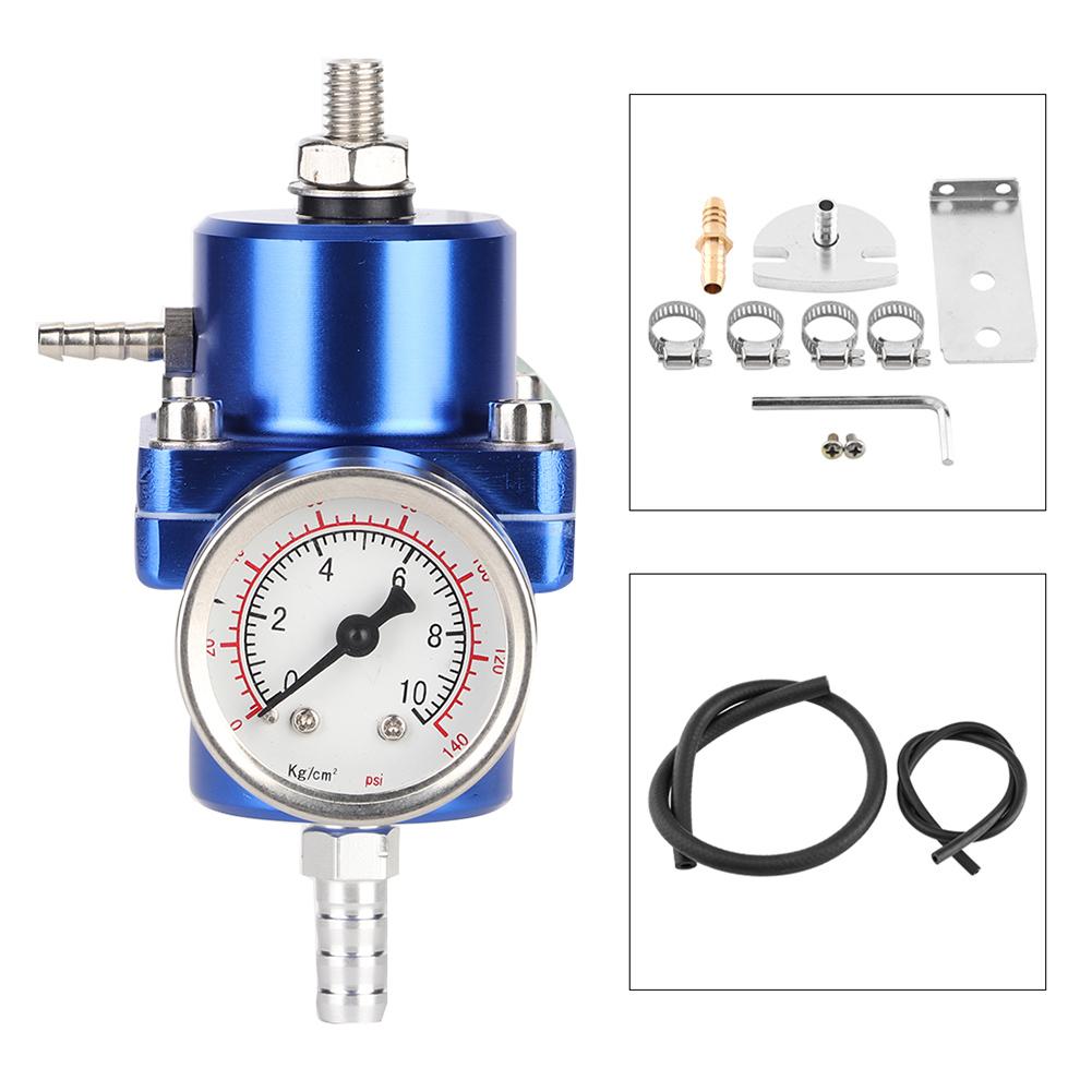 Verstellbarer FPR Aluminiumlegierung Universeller FPR Kraftstoffdruckregler mit Manometer Schlauch 0‑140psi Verstellbarer FPR Druckregler