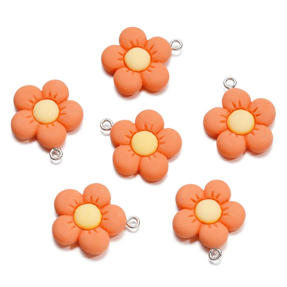 10Pcs/Lot 21*25mm Colorful Acrylic Cute Flower Shape Loose Charm Pendants for Necklace DIY Craft Jewelry Making Accessories