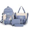 5 Piece Set Canvas School Bags for Teenage Girls Solid Color Women's Student Backpack Rucksack