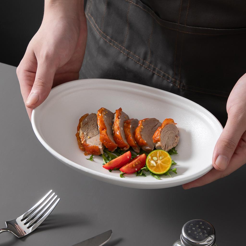 Oval Plate Household Vegetable Plate Hotel High Value Western Food Plate Creative Plate Salad Plate Fruit Plate Ceramic Plate