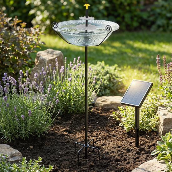 Solar Fountain Bird Bath for Outside Cascading Bird Bath Fountain Solar Powered Fountain Bird Bath with Metal Stake Attracts Birds for Garden Patio