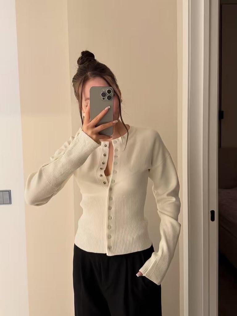 Knit Button Front Long Sleeve Cardigan Sweater