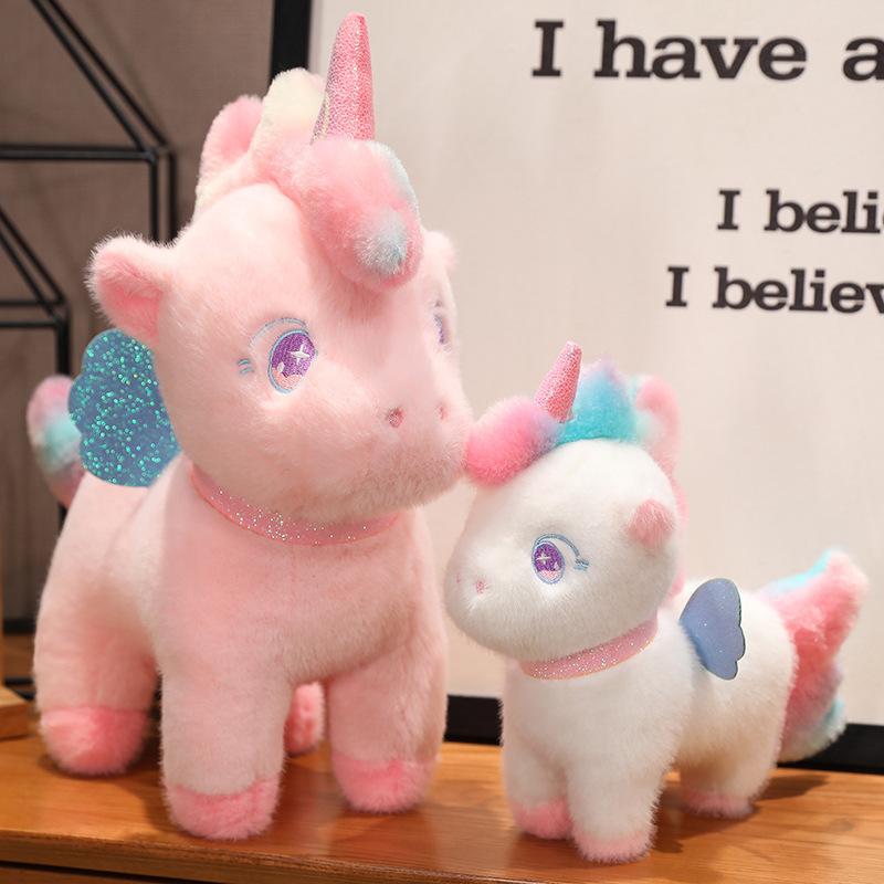 New Rainbow Unicorn Plush Toy Rainbow Pony Girl Heart Doll Girl Bed Pillow Accompanying Gift