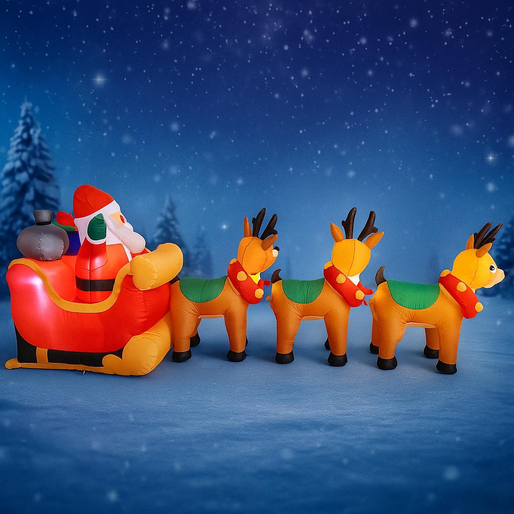 10.17FT Inflatable Santa Claus Sleigh Reindeer Toy LED Lit Festive Gift Christmas Home Ornament Xmas Yard Party Decoration