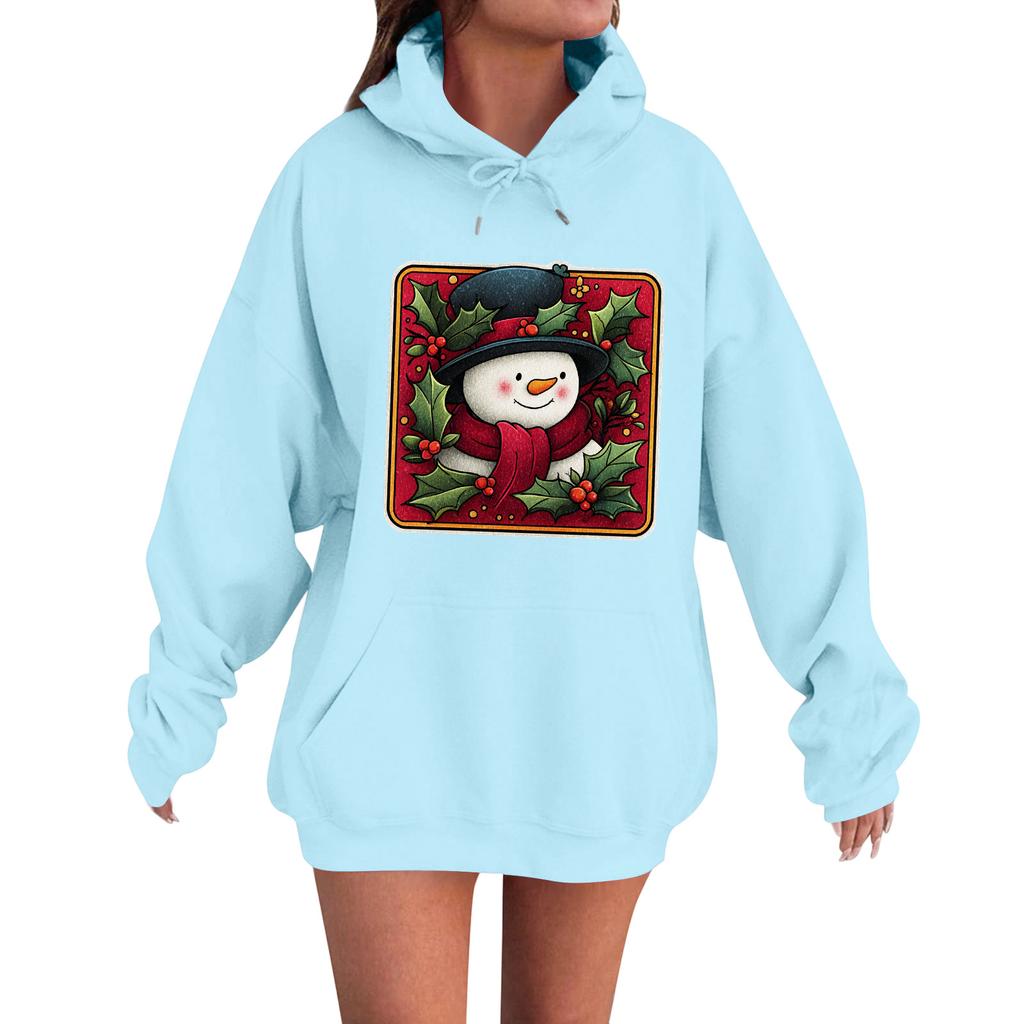 Women's Fashion Casual Long Sleeve Loose Christmas Print Hooded Sweatshirt