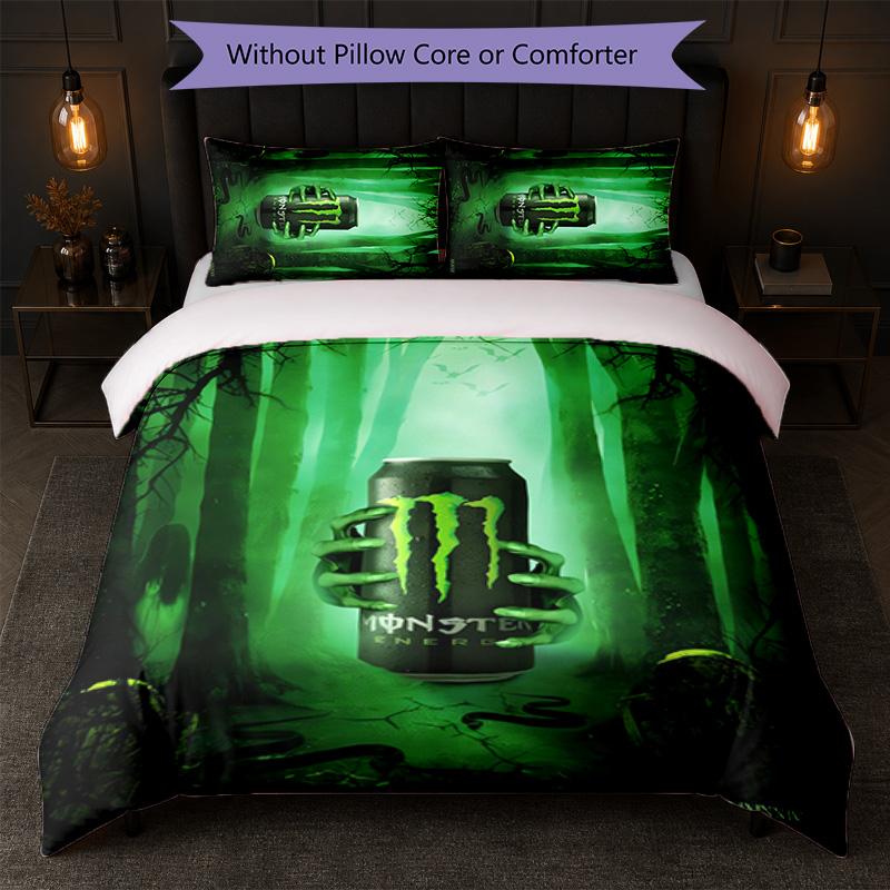 Set Copripiumino Monster Energy Stampa 3 Pezzi 1 Copripiumino e 2 Federe Biancheria da Letto Morbida per Camera da Letto Domestica