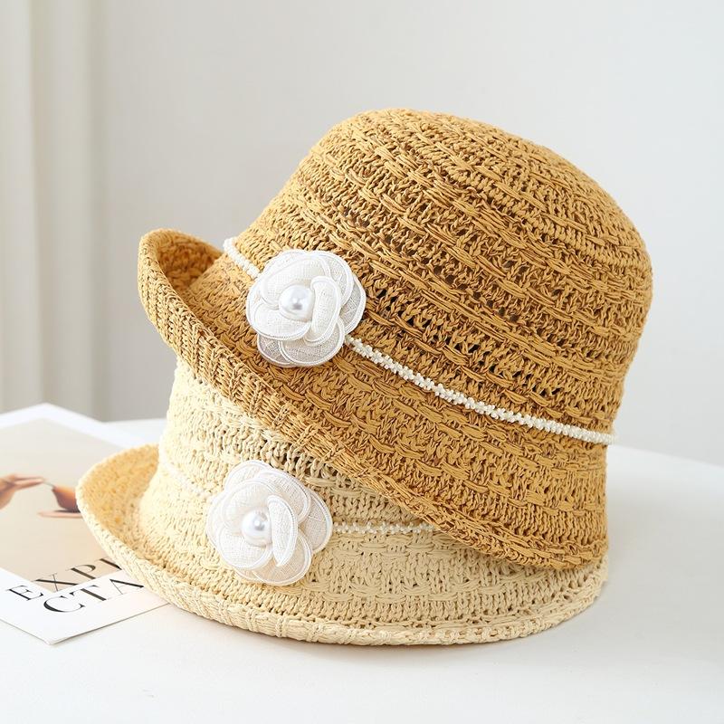 Women's Sweet Floral Knitted Bucket Hat Spring Summer Elegant Rolled Brim Face Slimming Hat Female Sunhat New