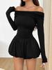 One Shoulder Long Sleeved Cake Skirt With Pleated Hem And Waist Cinching Dress For Women