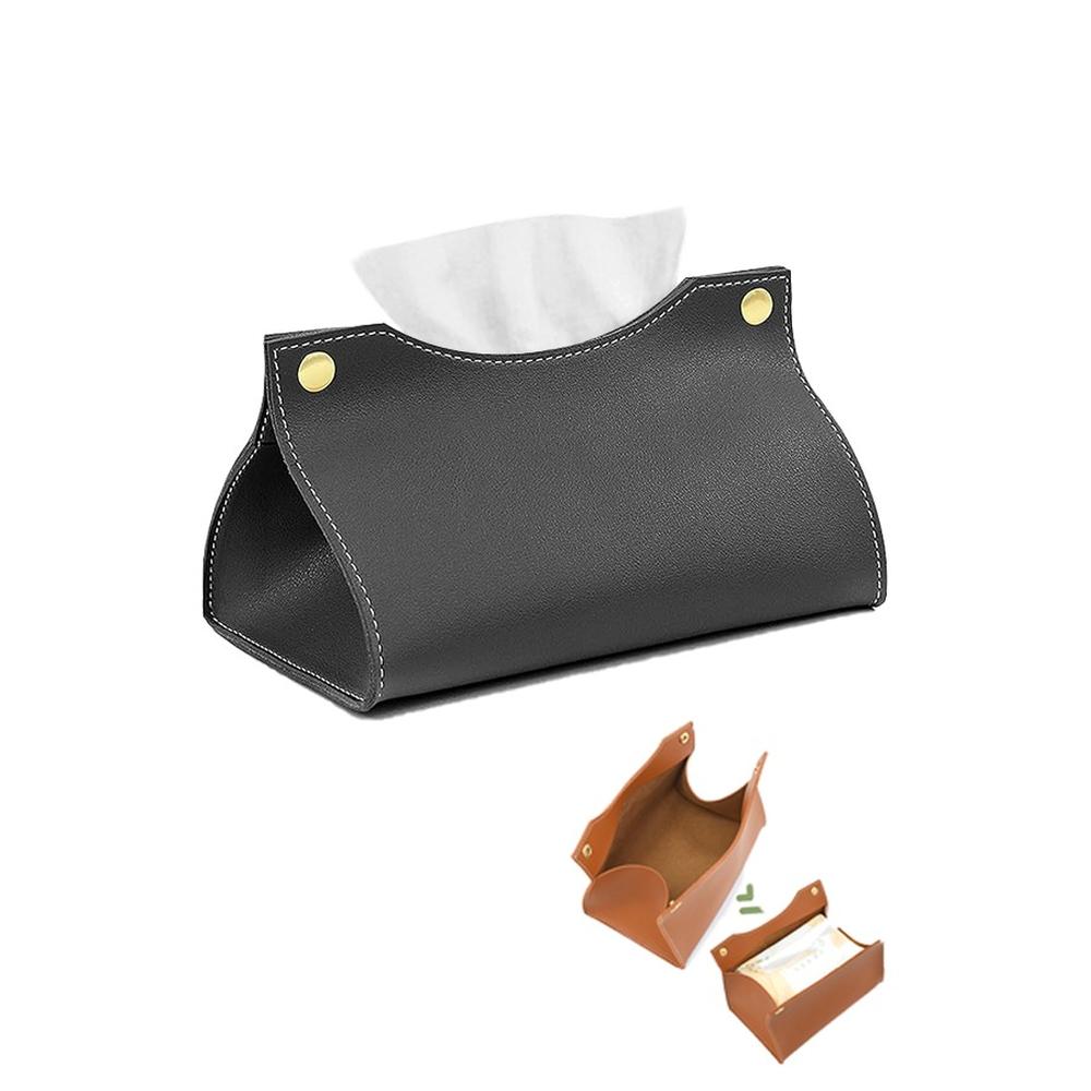 Leather Tissue Box Cover Leather Tissue Box Organizer Holder for Home Living Room Table Leather Car Mounted Tissue Storage Box (Black)