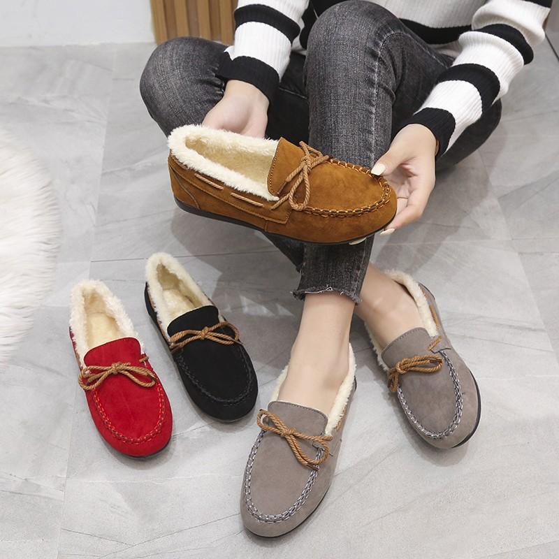 Doudou shoes single shoes winter new women's velvet flat-soled casual shoes lazy one-pedal cotton shoes tide