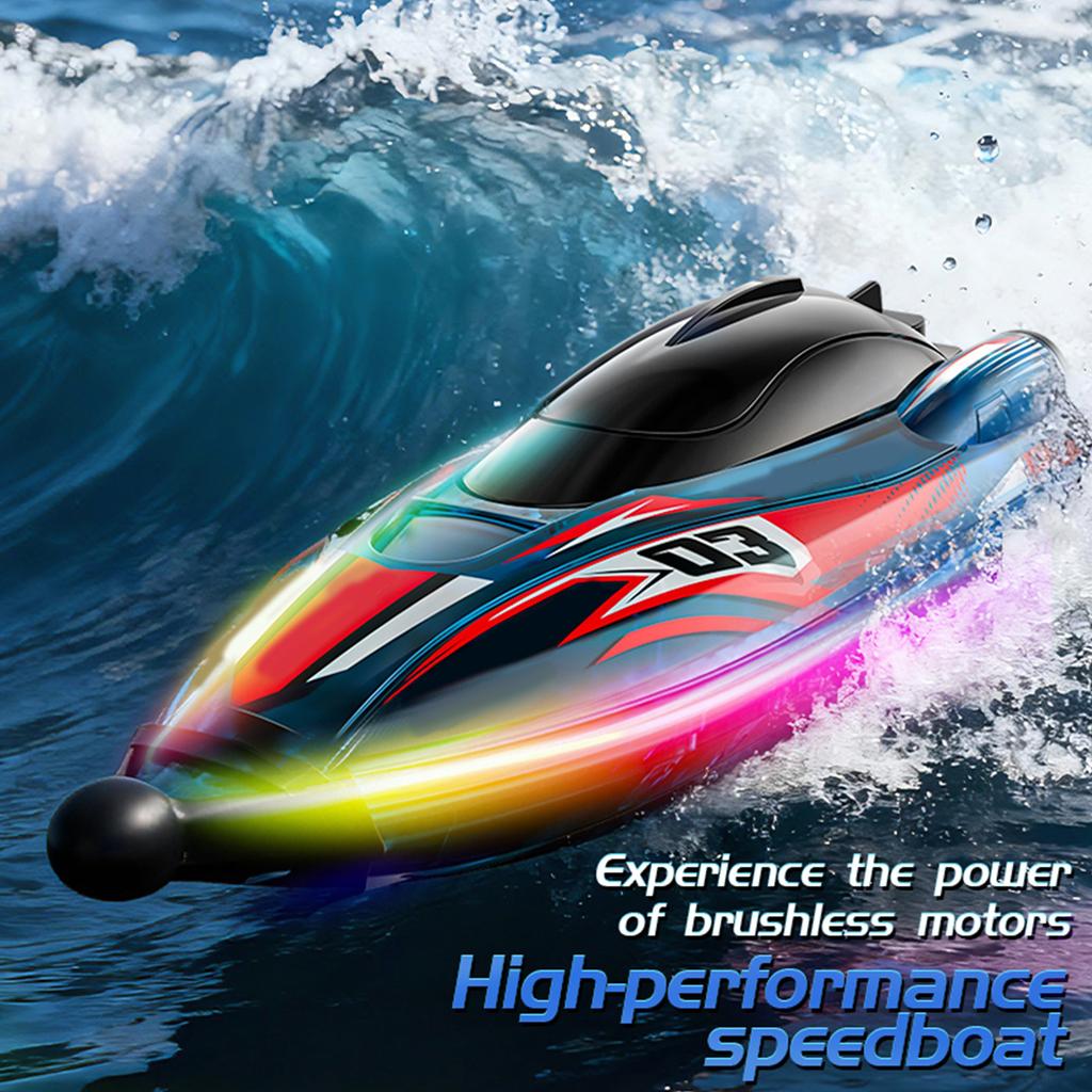 Remote Control Boat Brushless High Speed RC Boat Dual Motor 360 Degree Rotation with Colorful Lights blue