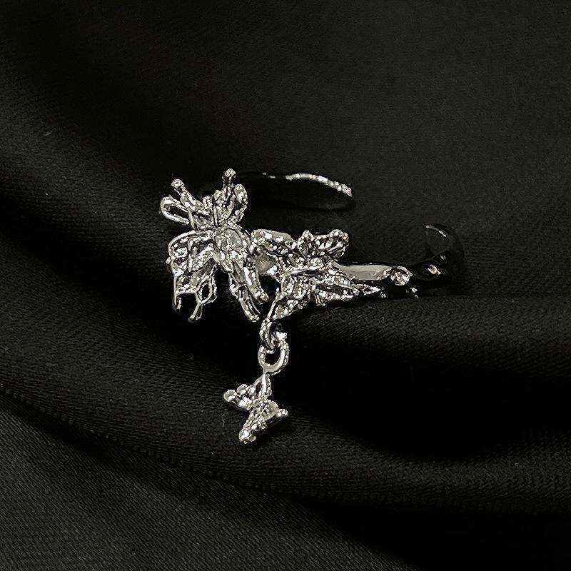 Butterfly Dripping Oil Open Ring, Personality, Niche Design, Cold Wind Ring, Stacked Index Finger Ring, Female