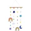 Pendente de Parede Arco-Íris em Macramê para Quarto de Bebê, Porta-Fotos Pendurado Arco-Íris com Bola de PomPom, Madeira