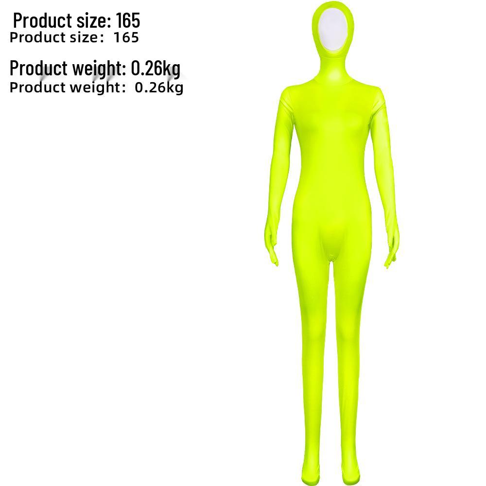 Zentai-Anzug mit fluoreszierendem Schnurrbart & Augenbrauen - einfarbiger Performance-Body