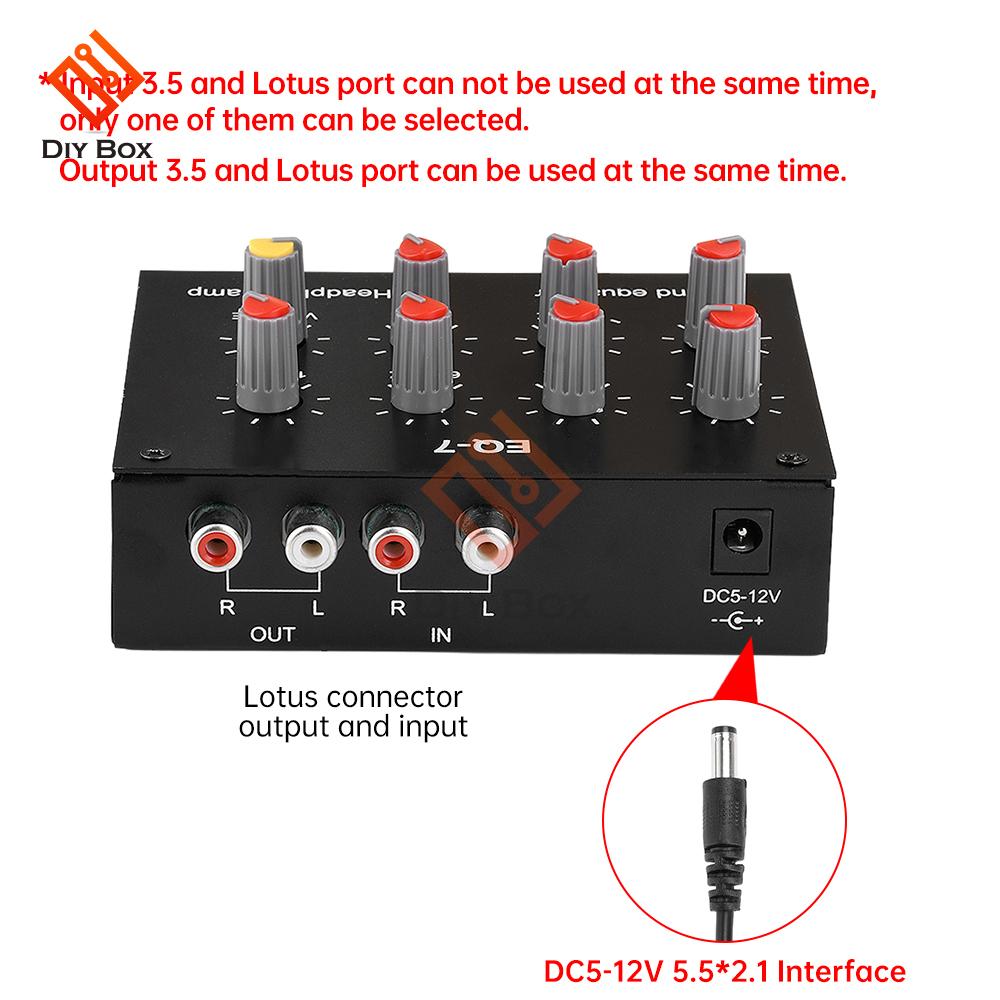 EQ-7 Audio Signal Preamplifier 7 Band Equalizer Adjust High School Bass Sound Phone Computer Headphone Amplifier DC US Plug