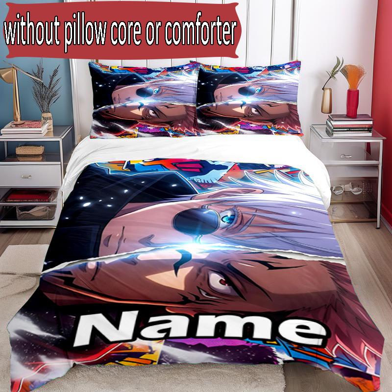3pcs Duvet Cover Set (1*Duvet Cover + 2*Pillowcase, Without Core), Custom Name Jujutsu Kaisen Pattern Bedding Set, Home Bedroom Decor Gift