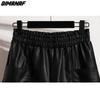 DIMANAF 2023 Μεγάλα Μεγέθη Φθινόπωρο Χειμώνας Σορτς Γυναικεία Νέα Μαύρα Δερμάτινα PU Casual Φαρδιά Πόδια Κοντό Παντελόνι