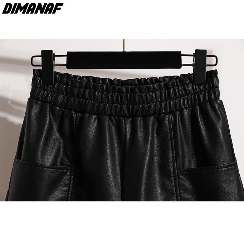 DIMANAF 2023 Plus Größe Herbst Winter Shorts Frauen Neue Schwarz PU Leder Casual Lose Breite Bein Hosen Kurze Hosen