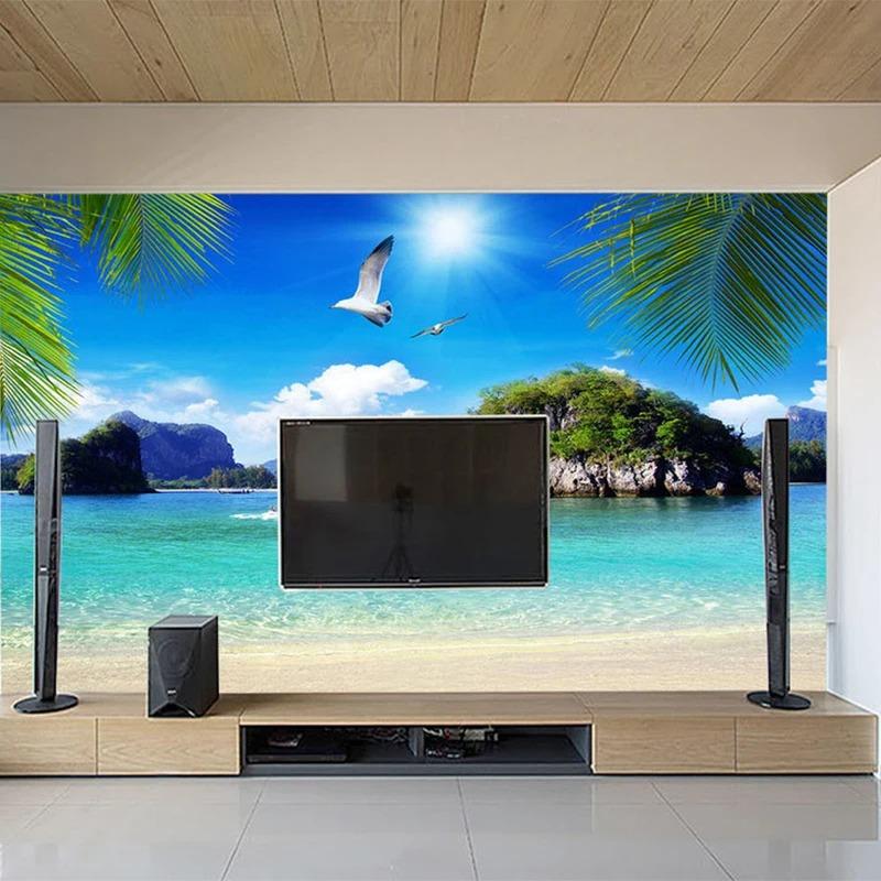 3d Nature Mural Blue Ocean Wallpaper Seascape Beach Photo Wall Murals Living Room Sofa Bedroom 3d Mural Home Decor