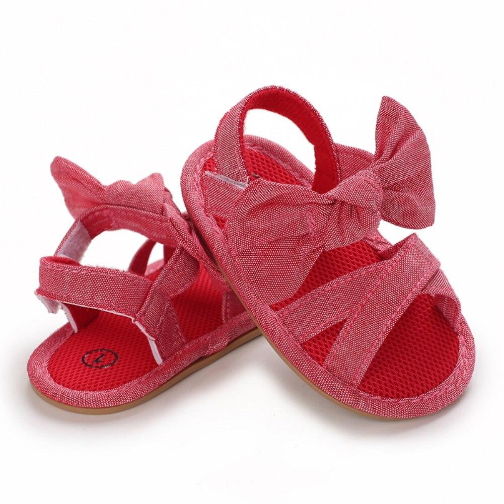 Letní kojenecké sandály s mašlí pro miminka, ležérní plážové boty, protiskluzové novorozenecké batolecí boty pro první chůzi 0-18 měsíců