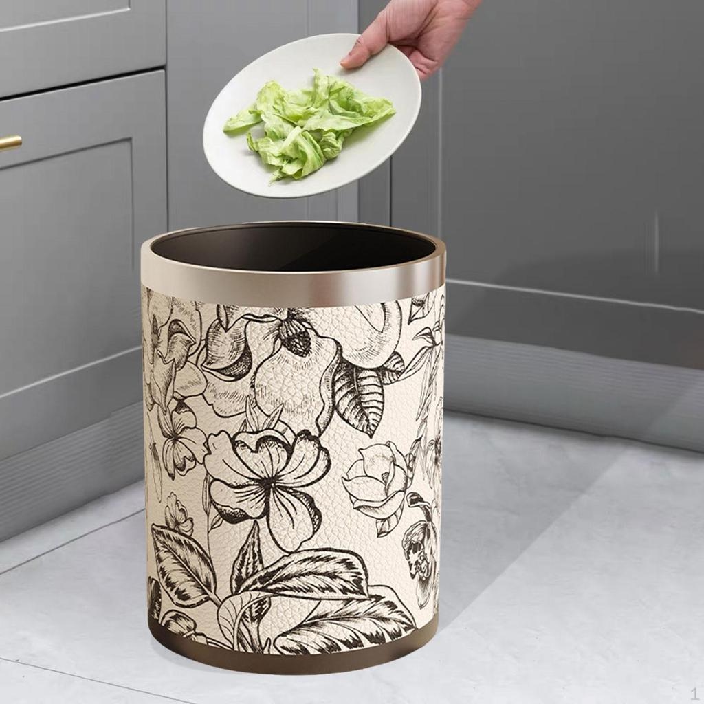 American Style PU Leather Wastebasket for Dorm and Bathroom