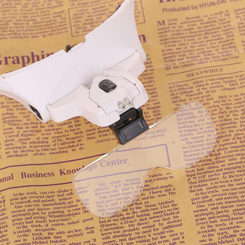 2-LED Visor Magnifier Glasses Magnifying Glass Repair Jeweler Magnifier 5 Replaceable Lens Headband