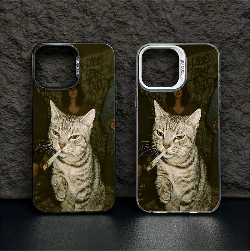 Smoking Cats Phone Case For iPhone 11 12 13 14 15 16 17 Pro Max XS X XR 7 8 Plus 16E 17 Air 13 12 Mini Shockproof Hard PC Cover
