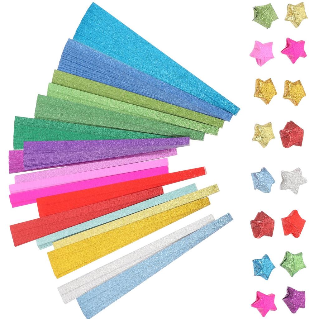 EXCEART 720 Sheets Origami Star Paper, Glitter Origami Star Sheets, Packaged DIY Paper Folding, Tanzaku, Lucky Star Decorations for Kids DIY Crafts