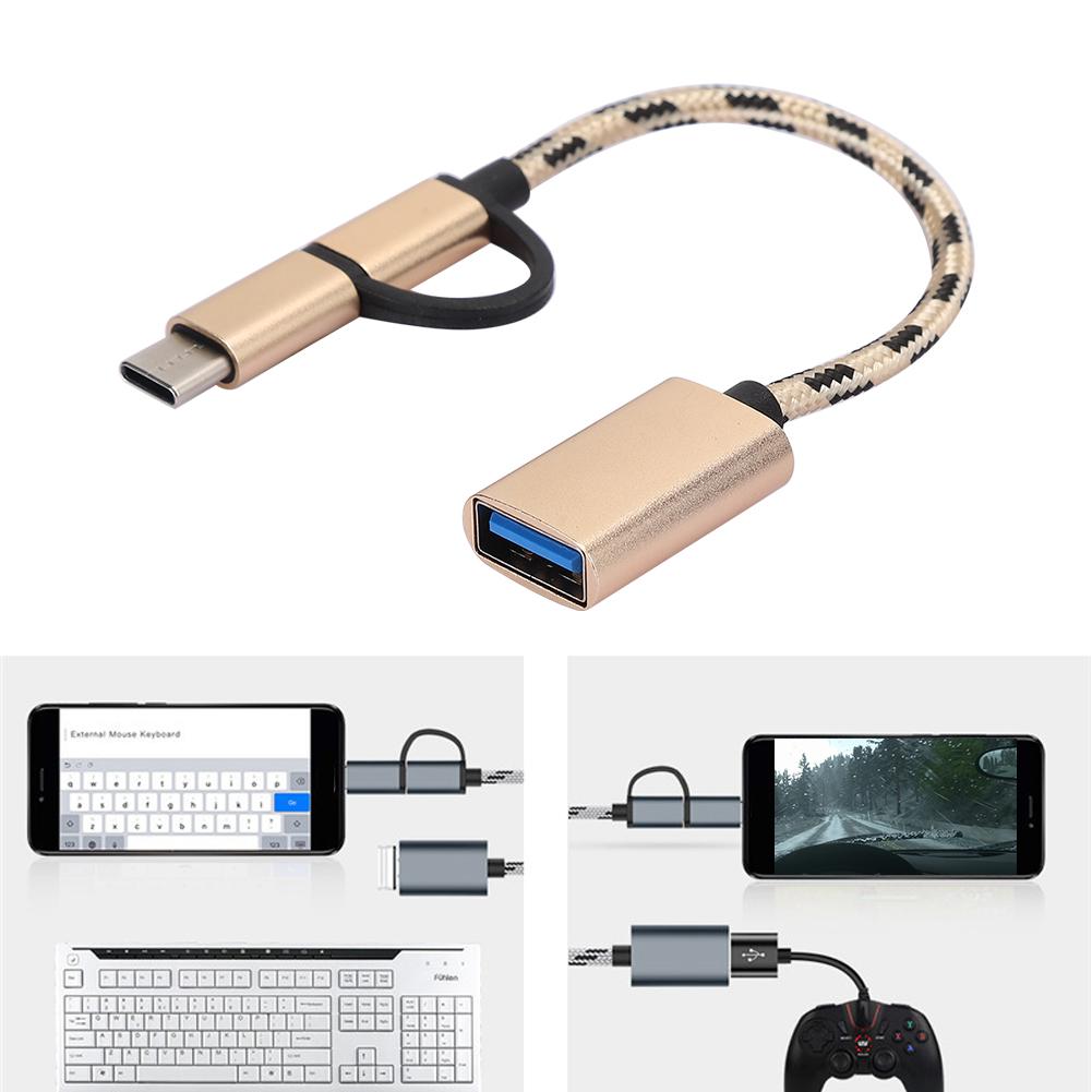 2Pcs Type C 2 In 1 OTG Transfer Wiring Adapter Electronic Transfer Connector USB3.0(Gold )