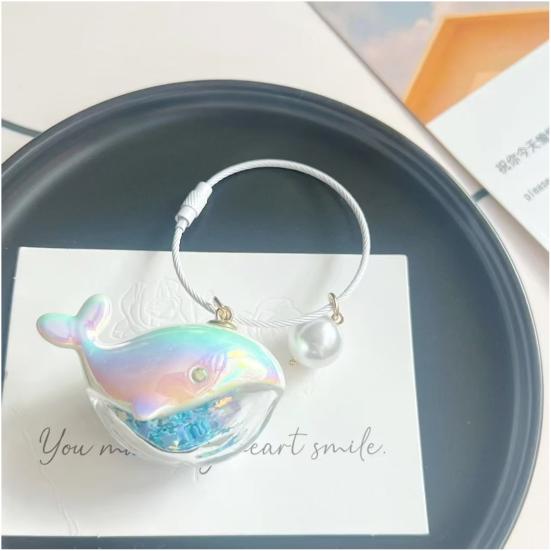 1/2/3Pcs Key Chain Faux Pearl Whale Shape Charm Keychain with Bangle Bags Backpacks Key Holder Decorative Bag Accessory